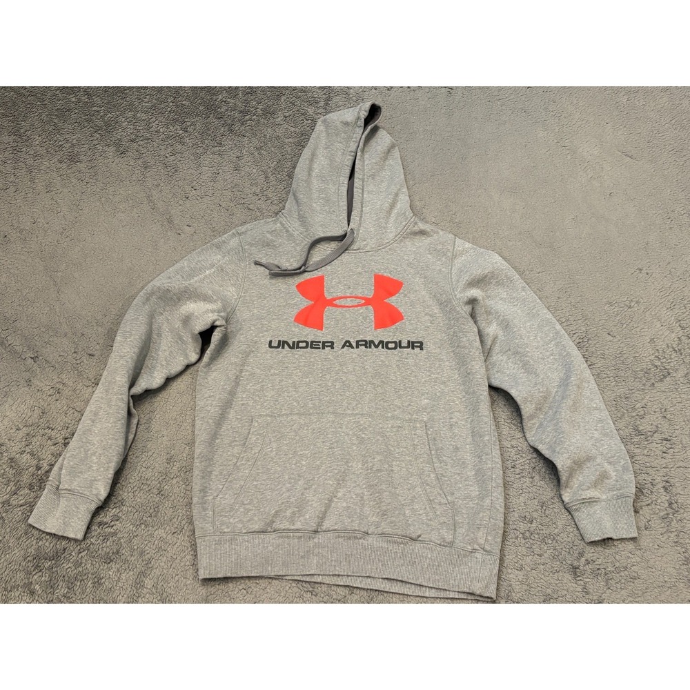 Under Armour UA Fleece Hoodie Sweatshirt Mens Small Gray Graphic Logo Pullover